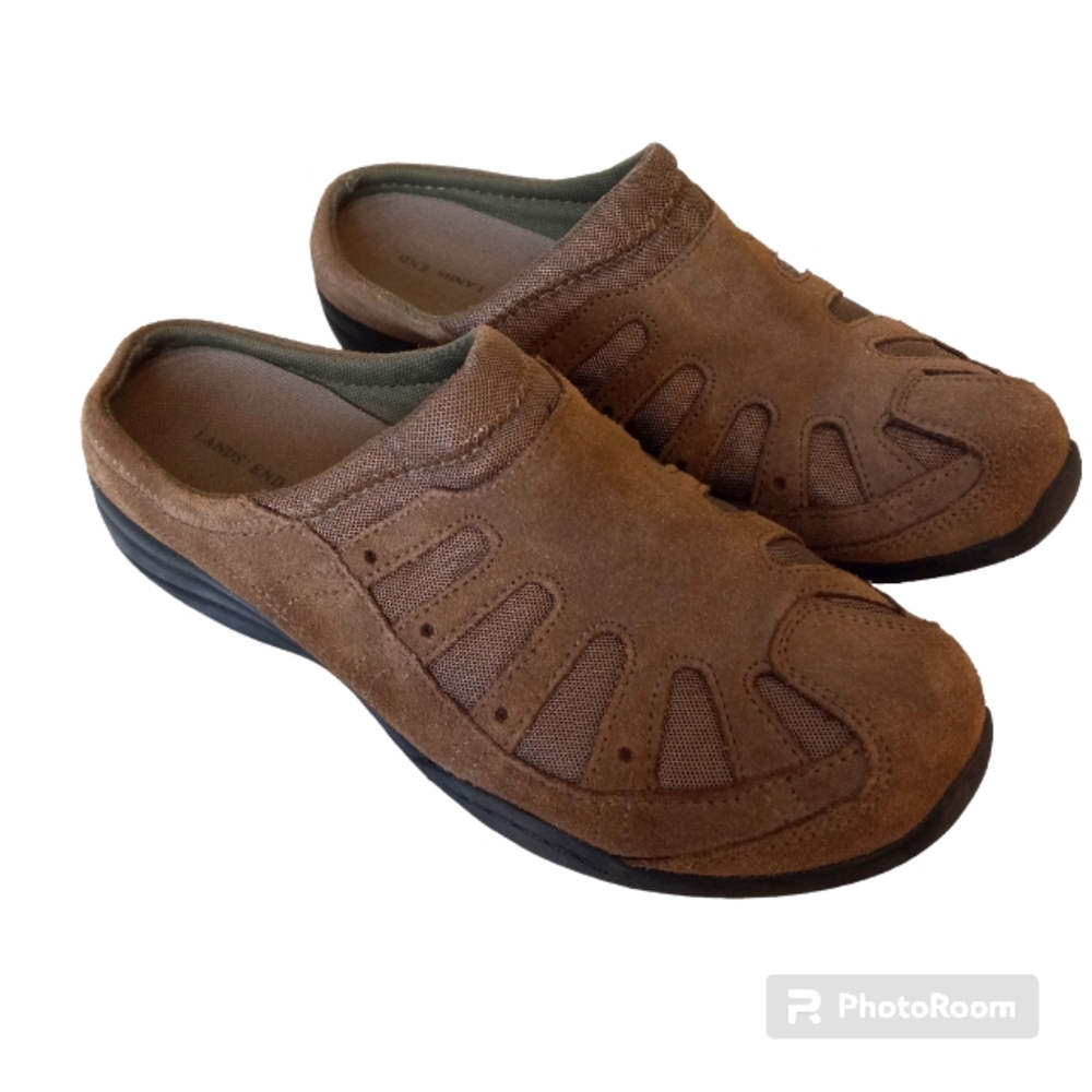 Lands End women's slip on clog loafers brown leather size 7.5